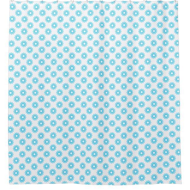 Rideaux De Douche Fleur géométrique 01 - bleu ciel sur blanc (Devant)