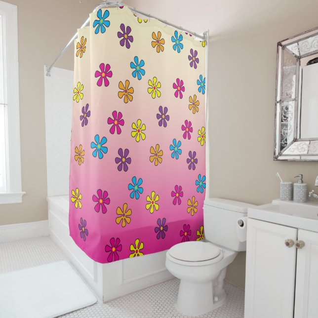Rideaux De Douche Fleur Hippie super douche rose fondu (En situation)