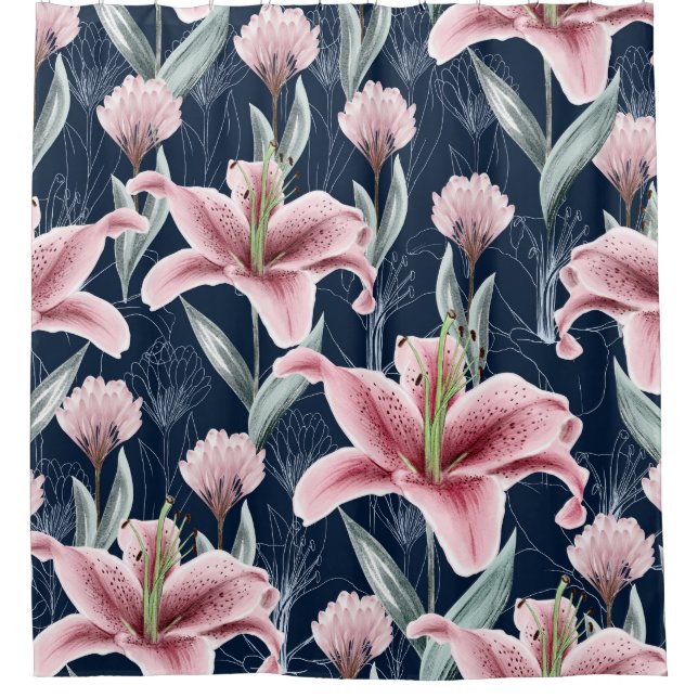 Rideaux De Douche Fleur Lilly Rose Motif sans couture. (Devant)
