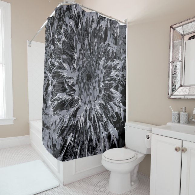 Rideaux De Douche Fleur noire et grise Dahlia (En situation)