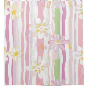 Rideaux De Douche Fleur pastel rétro (9)