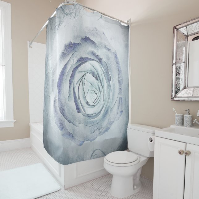 Rideaux De Douche Fleur rose 13 bleu (En situation)