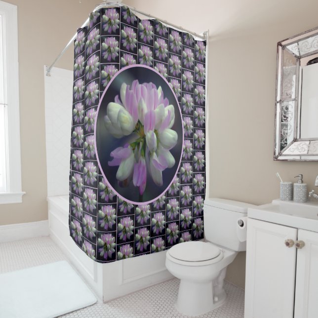 Rideaux De Douche Fleur Rose Et Blanc Fermer Motif (En situation)