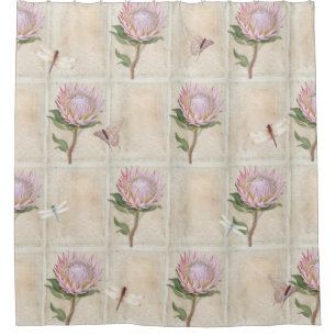 Rideaux De Douche Fleur rose vintage Dragonfly Papillon Art