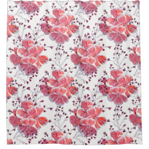Rideaux De Douche Fleur rouge rose sur blanc.