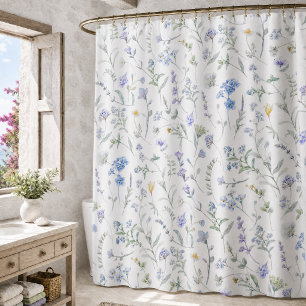 Rideaux De Douche Fleur sauvage aquarelle bleu violet