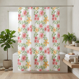 Rideaux De Douche Fleur sauvage aquarelle orange rose vert