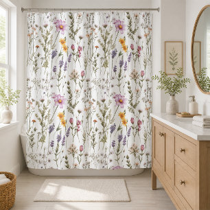 Rideaux De Douche Fleur sauvage aquarelle rose violet