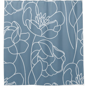 Rideaux De Douche Fleur sauvage moderne bleu blanc