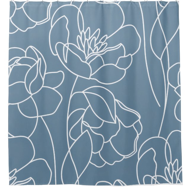 Rideaux De Douche Fleur sauvage moderne bleu blanc (Devant)