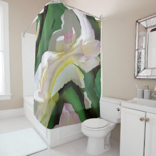 Rideaux De Douche Fleur verte et blanche d'art abstrait