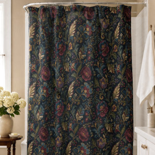 Rideaux De Douche Fleur Vintage Broderie Florale Sombre Élégante