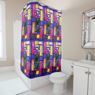 Rideaux De Douche Fleur violet en verre tendu
