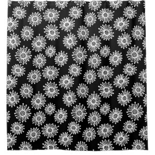 Rideaux De Douche Fleurs à main - Blanc sur Noir