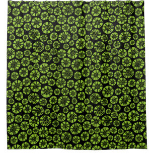 Rideaux De Douche Fleurs Abstraites 031023 - Martian Green sur Noir