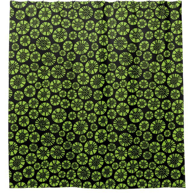 Rideaux De Douche Fleurs Abstraites 031023 - Martian Green sur Noir (Devant)