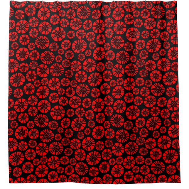Rideaux De Douche Fleurs Abstraites 031023 - Rouge sur noir (Devant)