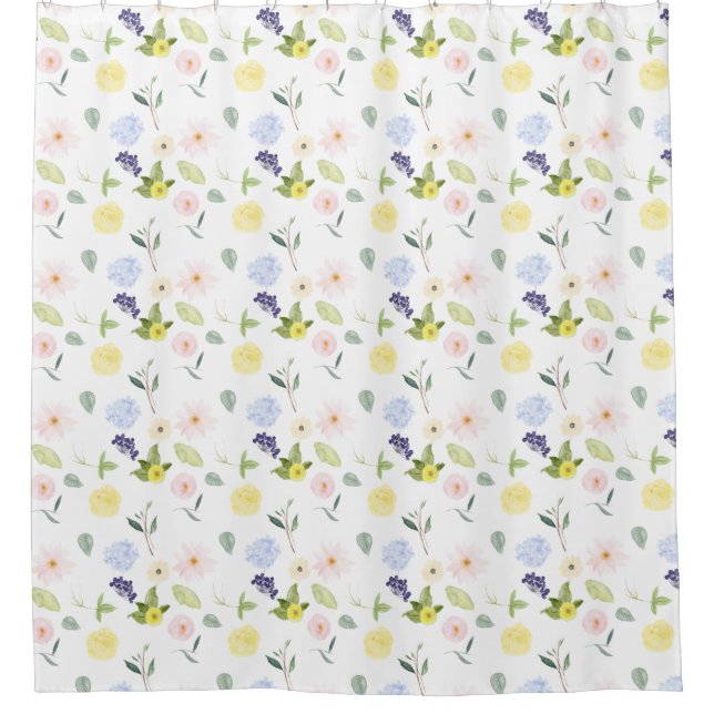 Rideaux De Douche Fleurs assez jaunes et bleues d'aquarelle (Devant)