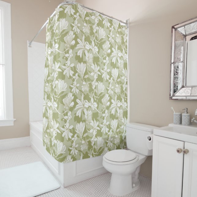 Rideaux De Douche Fleurs blanches à motifs floraux sur Arrière - pla (En situation)