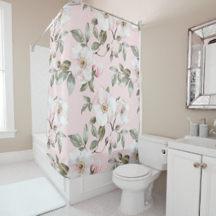 Rideaux De Douche Fleurs blanches roses jolies