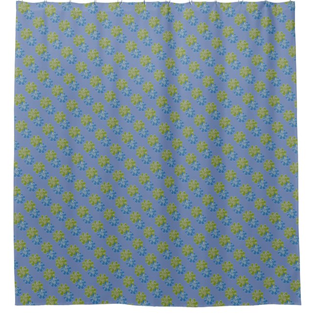 Rideaux De Douche Fleurs bleues et vert citron (Devant)