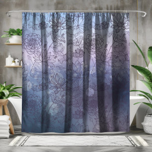 Rideaux De Douche Fleurs Bleues Et Violettes Modernes Et Élégantes