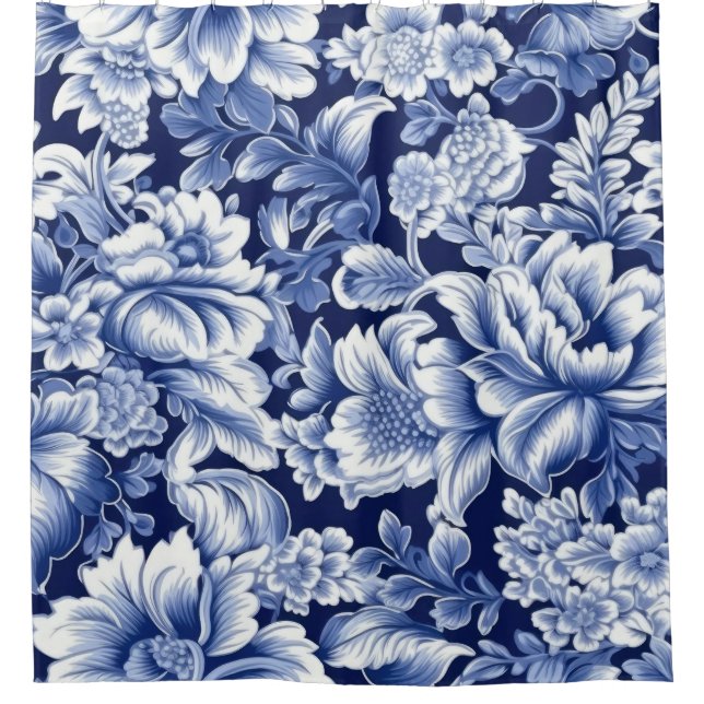 Rideaux De Douche Fleurs bleues Indigo (Devant)