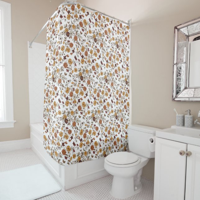Rideaux De Douche Fleurs Boho Retro Motif méditerranéen (En situation)