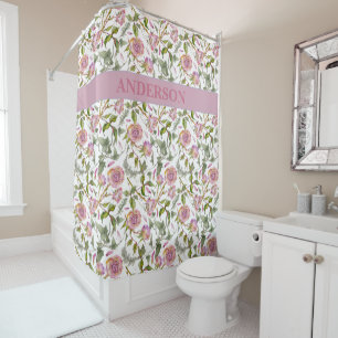 Rideaux De Douche Fleurs Boho Rose Personnalisées Imprimer