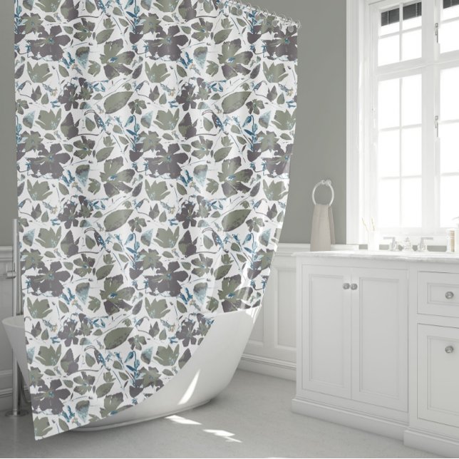 Rideaux De Douche Fleurs Clematis Vert Bleu Motif Floral (Clematis Flowers Green Blue Floral Pattern Shower Curtain from Studio Posies.)