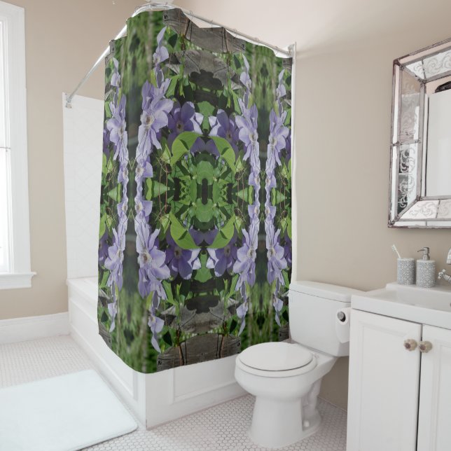 Rideaux De Douche Fleurs Clematis Violet Miroir Abstrait (En situation)
