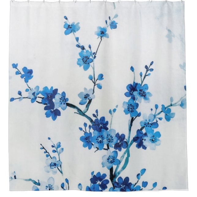 Rideaux De Douche Fleurs d'Aquarelle Bleue Delicate Belle (Devant)
