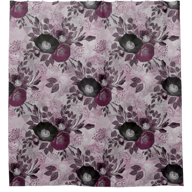 Rideaux De Douche Fleurs d'aquarelle bordeaux. (Devant)