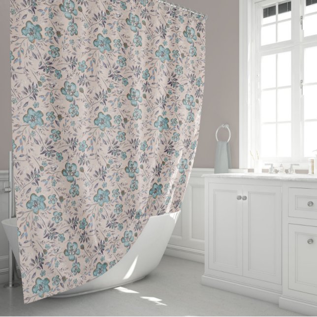 Rideaux De Douche Fleurs d'aquarelle chic (Elegant Blue Chic Taupe Watercolor Flowers Shower Curtain from Studio Posies.)