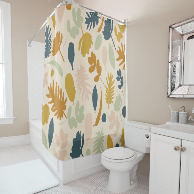 Rideaux De Douche Fleurs d'automne botaniques et Motif Feuille (En situation)