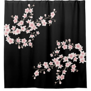Rideaux De Douche Fleurs de cerisier noir rose