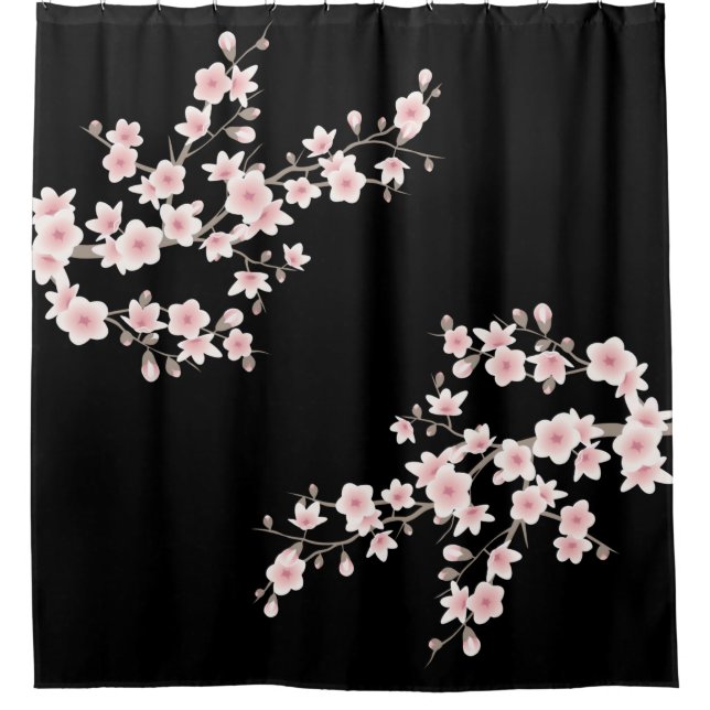 Rideaux De Douche Fleurs de cerisier noir rose (Devant)