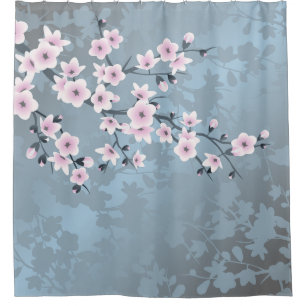 Rideaux De Douche Fleurs de cerisier rose poudré bleu