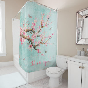 Rideaux De Douche Fleurs de cerisier vintages en pastel roses