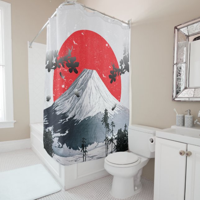 Rideaux De Douche Fleurs de cerisiers Mont Fuji Japon (En situation)