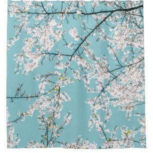 Rideaux De Douche Fleurs de cerisiers : tendance florale turquoise
