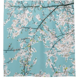 Rideaux De Douche Fleurs de cerisiers : tendance florale turquoise