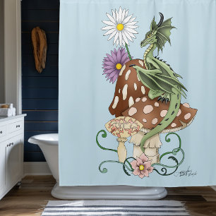 Rideaux De Douche Fleurs de Champignon de Dragon de Fantaisie Verte