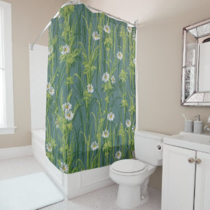Rideaux De Douche Fleurs de Daisy vintage sur rayures fines gris sar
