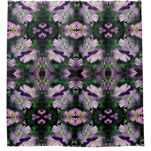 Rideaux De Douche Fleurs de géranium violet Multipliées Abstraites (Devant)