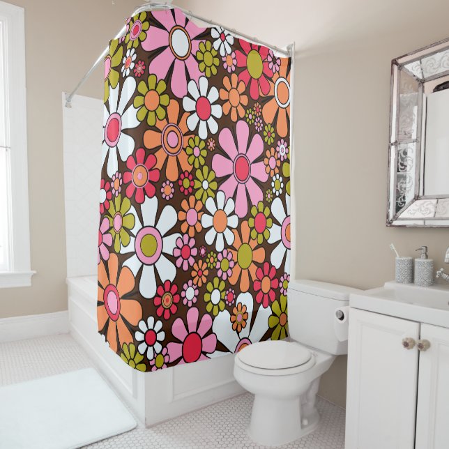 Rideaux De Douche Fleurs de Jardin Rétro Super 60s les années 70 mot (En situation)