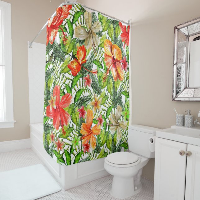 Rideaux De Douche Fleurs de la jungle tropicale exotique Hibiscus (En situation)