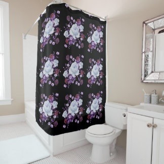 RIDEAUX DE DOUCHE FLEURS DE LILA, ARRIÈRE - PLAN NOIR
