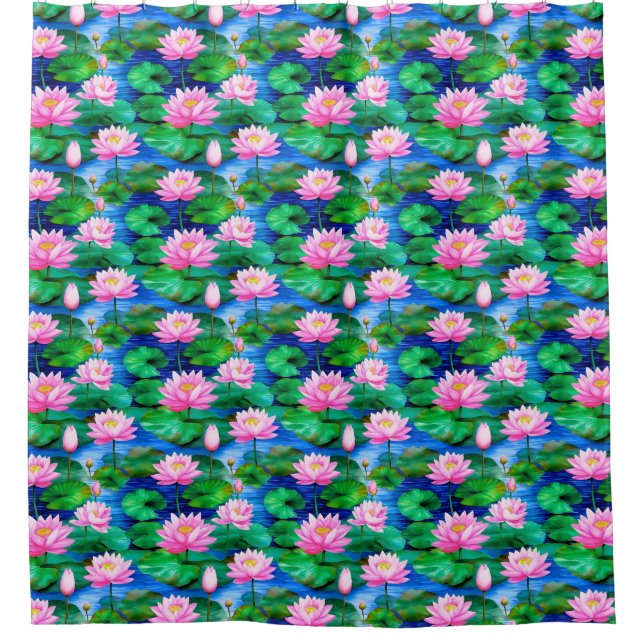 Rideaux De Douche Fleurs de Lotus roses sur un étang (Devant)