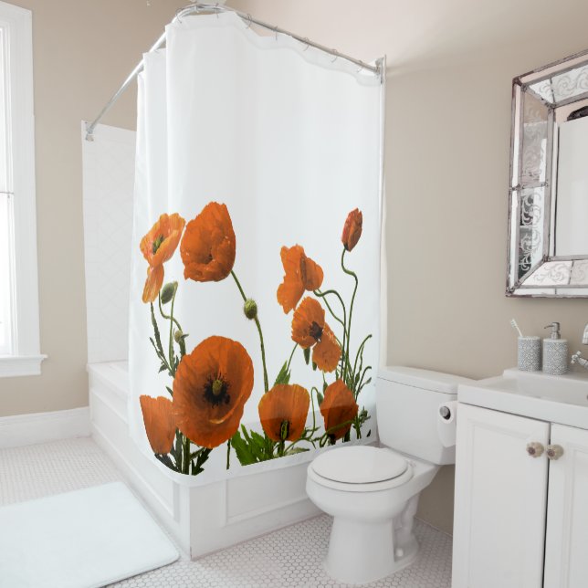 Rideaux De Douche Fleurs de pavot orange aquarelle motifs floraux (En situation)